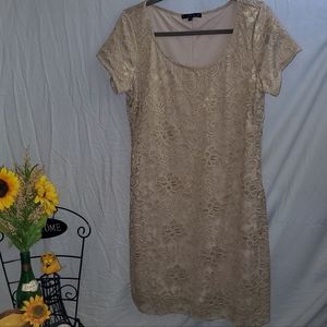 Tiana B. Lace w/lining dress. Above knee. Beige.